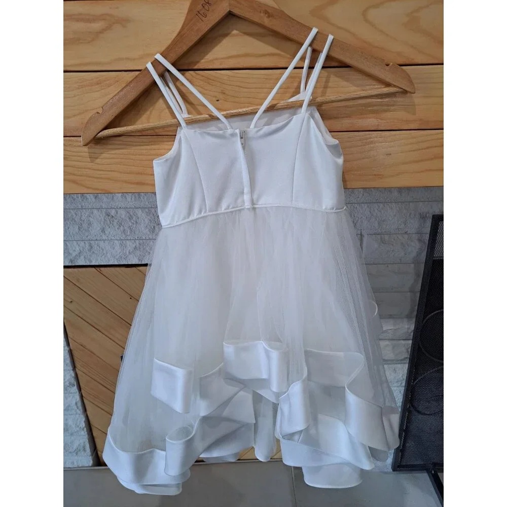 Davids Bridal Flower Girl Double Strap Dress Soft White  Satin Edge Hem Tulle 3 - Picture 5 of 8